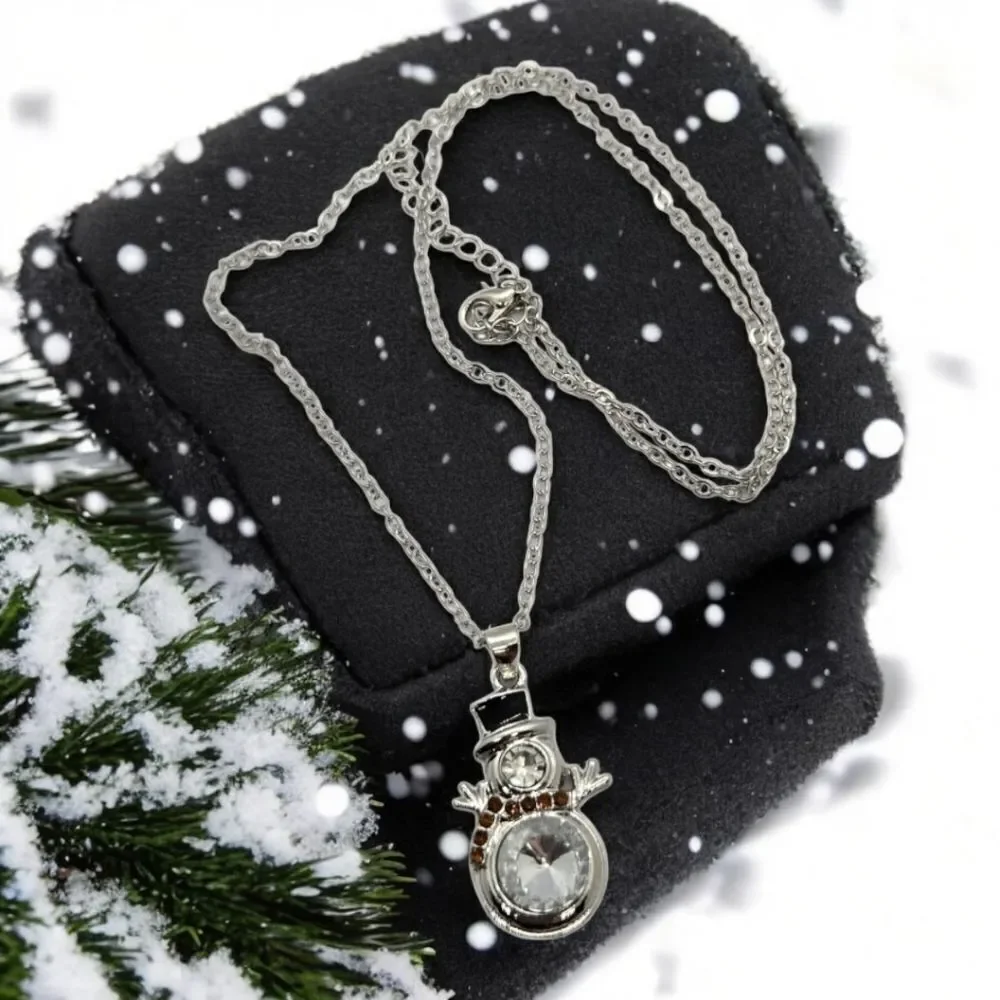 Snowman ☃️ Rhinestone Christmas Tree Pendant Necklace Holiday Winter Jewelry NEW
